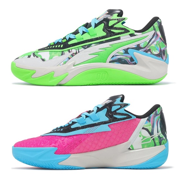 Puma Court Rider 2 Zeros Basketball Shoes‎ Pink Green Blue Tie Dye Mens - Picture 4 of 13
